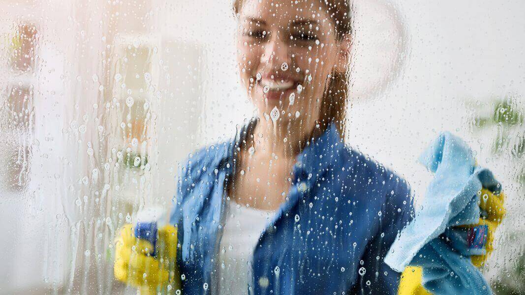Girl washing windows