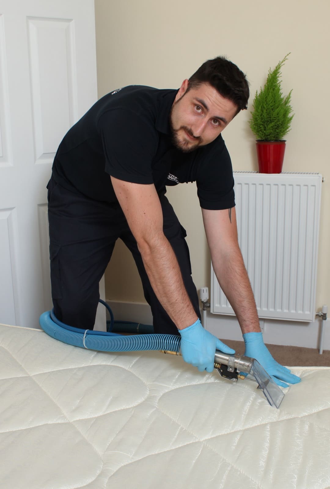 Upholstery cleaning professional performing, matress deep cleaning